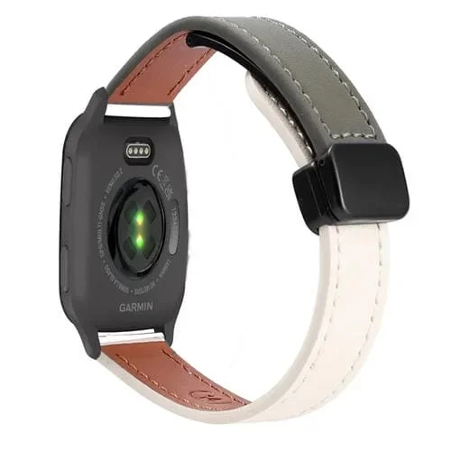 Correa de Reloj de Cuero Microfibra con Hebilla Magnética 20mm para Garmin Venu Sq (Verde Albaricoque y Aguacate)