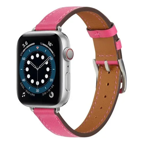 Correa de Reloj de Cuero para Apple Watch Ultra 49mm Serie 8 7 SE 6 5 4 3 2 1 (Rojo Rosa)