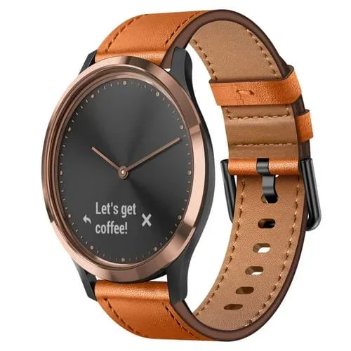 Correa de Reloj de Cuero para Garmin Vivomove Hr 20mm con Interruptor de Botón de Metal (Marrón)