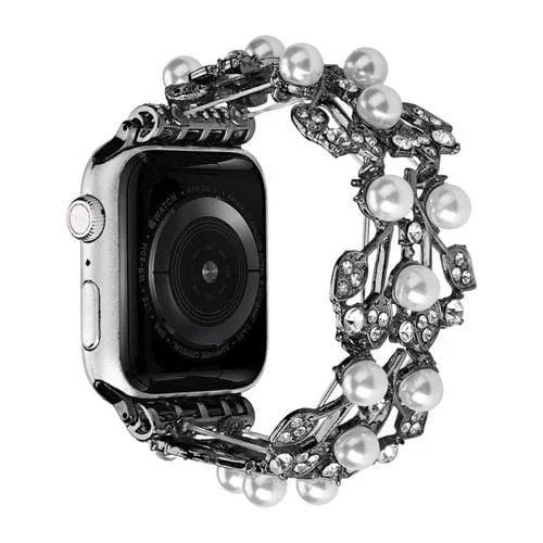 Correa de Reloj de Metal con Cuentas de Cuatro Hojas para Apple Watch 4 40mm (Negro)