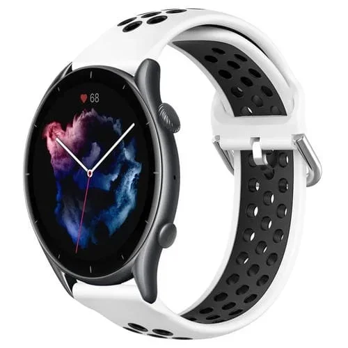 Correa de Reloj de Silicona Deportiva para Amazfit GTR 3 22mm Transpirable Perforada (Blanco + Negro)