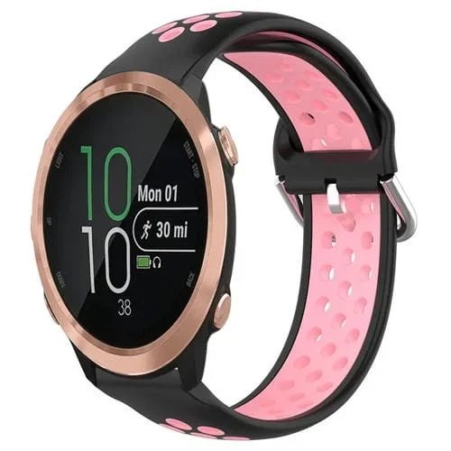 Correa de Reloj de Silicona Deportiva para Garmin Forerunner 645 20mm (Negro + Rosa)