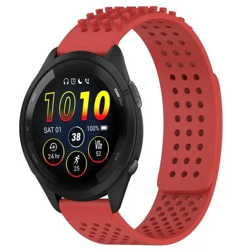 Correa de Reloj de Silicona Garmin Forerunner 265 con Puntos 3D Transpirables y Orificios de 22mm (Rojo)