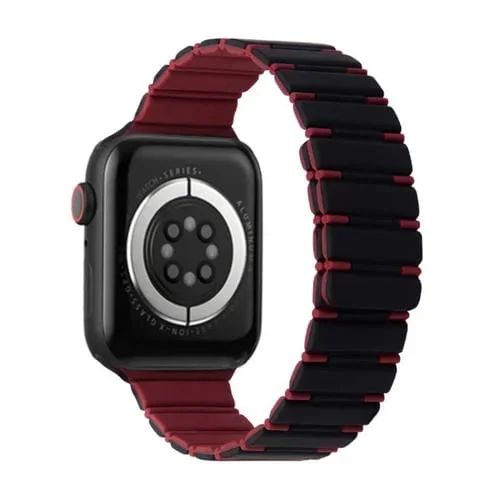 Correa de Reloj de Silicona Magnética para Apple Watch Se 2022 40mm (Negro y Rojo Vino)