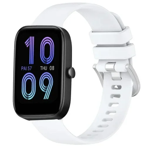 Correa de Reloj de silicona para Amazfit Bip 3 Pro / Bip 3 con hebilla plateada brillante líquida de 20mm (Blanco)