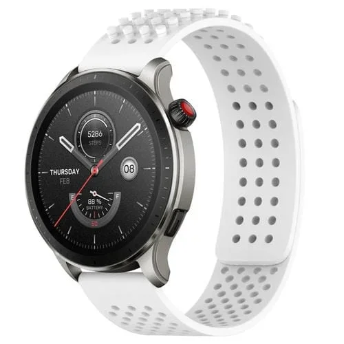Correa de Reloj de Silicona para Amazfit GTR 4 Pro con Puntos 3D Transpirables y Orificios 22mm (Blanco)