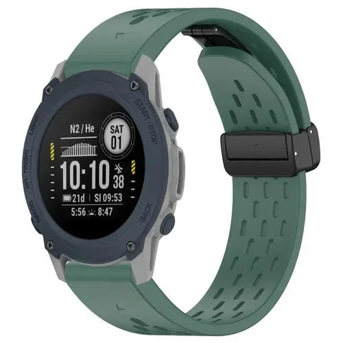 Correa de Reloj de Silicona para Garmin Descent G1 con Hebilla Plegable Magnética y Orificios de 22mm (Verde Oscuro)