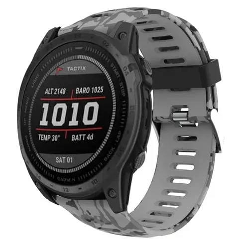 Correa de Reloj de Silicona para Garmin Epix Pro 51mm con Estampado Camuflaje (Gris + Ejército)
