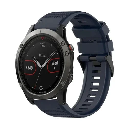 Correa de Reloj de Silicona para Garmin Fenix 5 22mm con Textura Horizontal y Herramienta de Extracción (Azul Marino)