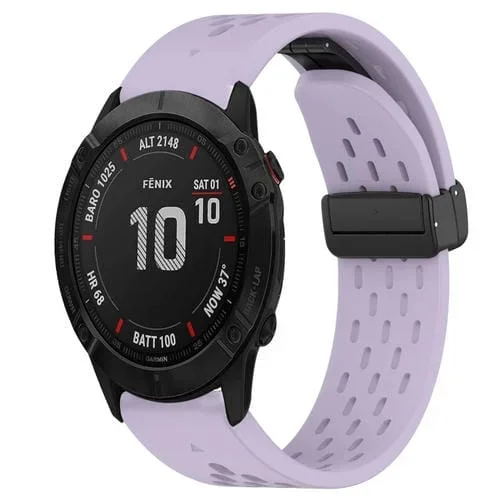 Correa de Reloj de Silicona para Garmin Fenix 6X Sapphire 26mm con Orificio y Hebilla Plegable (Púrpura)