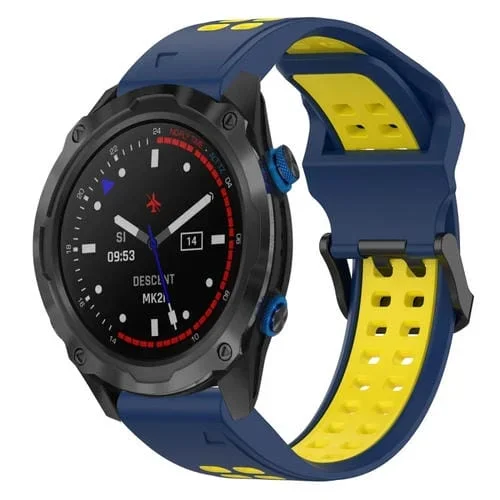 Correa de Reloj Garmin Descent Mk 2I 26mm Silicona Hebilla Inversa (Azul + Amarillo)