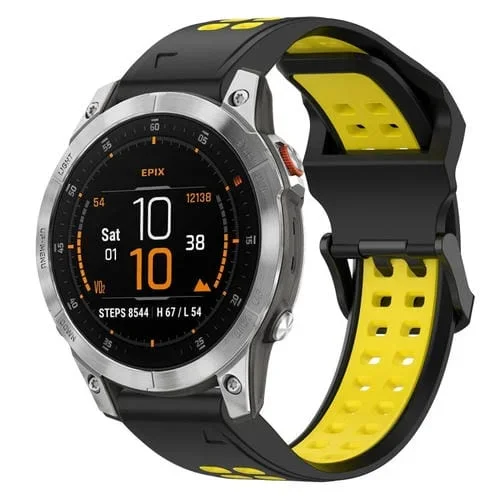 Correa de Reloj Garmin Epix Gen 2 22mm Silicona Hebilla Inversa Dos Colores (Negro + Amarillo)