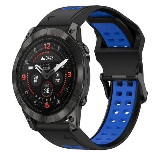Correa de Reloj Garmin Epix Pro 42mm 20mm Silicona Hebilla Inversa Dos Colores (Negro + Azul)
