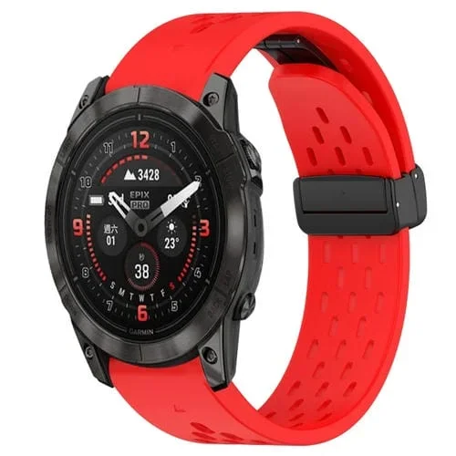 Correa de Reloj Garmin Epix Pro 51mm 26mm silicona con orificio y hebilla plegable (Rojo)