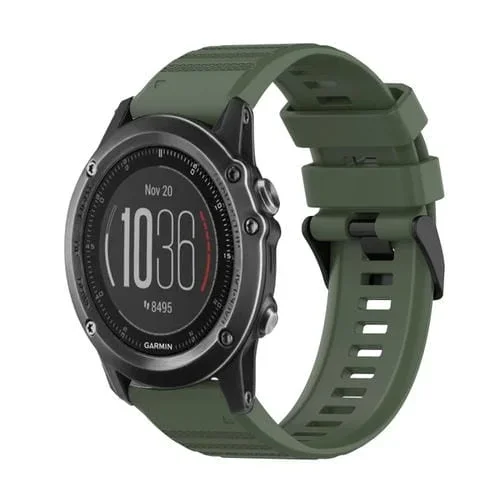 Correa de Reloj Garmin Fenix 3 Sapphire 26mm Silicona Textura Horizontal (Verde Militar)