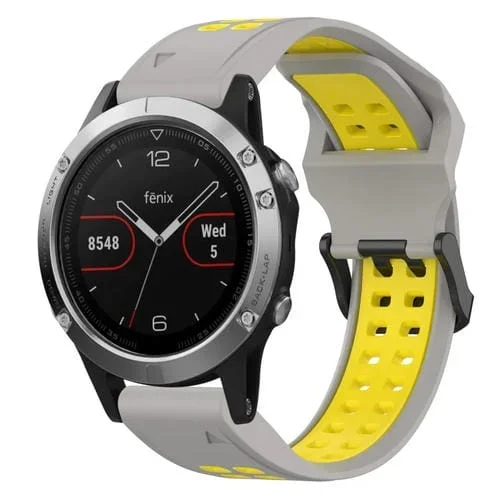Correa de Reloj Garmin Fenix 5 22mm Silicona Hebilla Inversa Dos Colores (Gris + Amarillo)