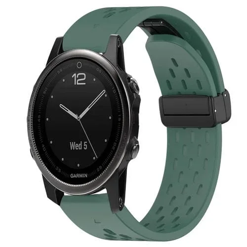 Correa de Reloj Garmin Fenix 5S Silicona 20mm con Orificio y Hebilla Plegable (Verde Oscuro)