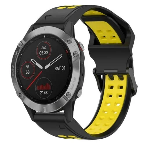 Correa de Reloj Garmin Fenix 6 22mm silicona con hebilla inversa dos colores (Negro + Amarillo)