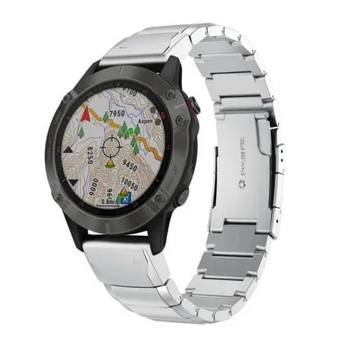 Correa de Reloj Garmin Fenix 6 Gps 22mm Acero Inoxidable con Caparazón de Tortuga (Plata)