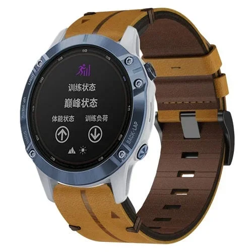 Correa de Reloj Garmin Fenix 6 GPS 22mm Textura de Cuero (Marrón)