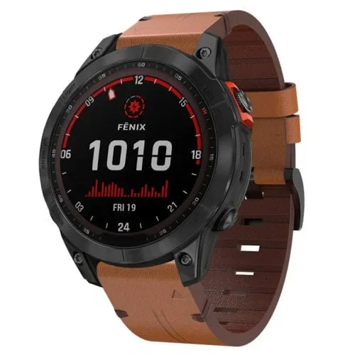 Correa de Reloj Garmin Fenix 7 Solar 22mm con Hebilla de Acero y Cuero (Marrón)