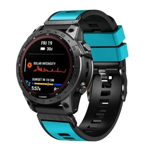 Correa de Reloj Garmin Fenix 7X 26mm Silicona Dos Colores Tejido Liso Liberación Rápida (Azul Cielo Negro)