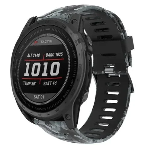 Correa de Reloj Garmin Fenix 7X 26mm silicona estampado camuflaje (Negro + Camuflaje Digital)