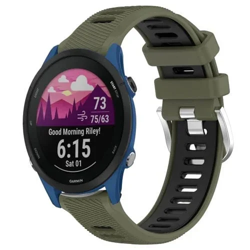 Correa de Reloj Garmin Forerunner 255 Music 22mm silicona dos colores hebilla acero (Verde Militar + Negro)
