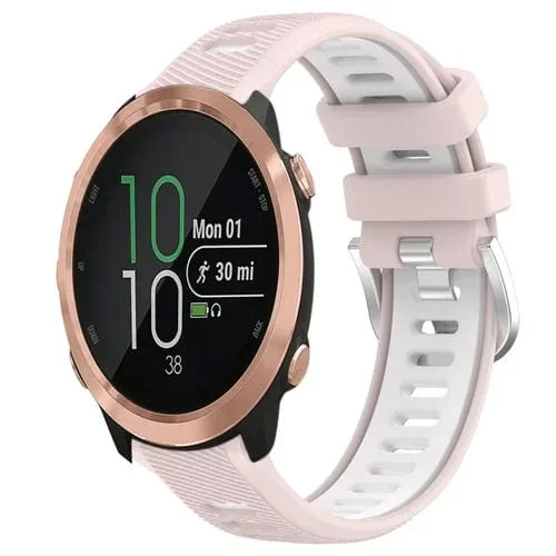 Correa de Reloj Garmin Forerunner 645 20mm Silicona Dos Colores Hebilla de Acero (Rosa + Blanco)