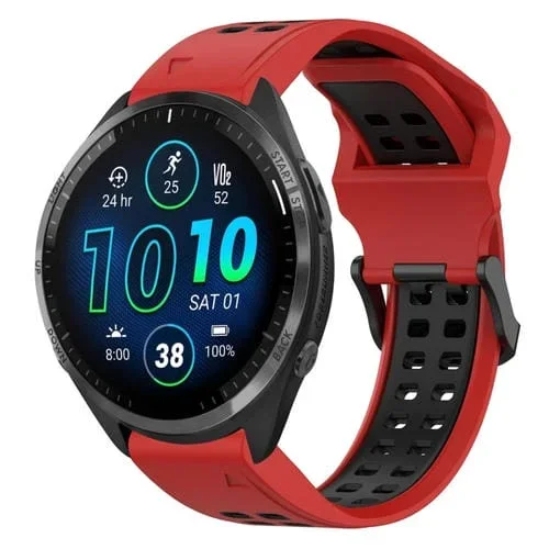 Correa de Reloj Garmin Forerunner 965 22mm Silicona Hebilla Inversa Dos Colores (Rojo + Negro)