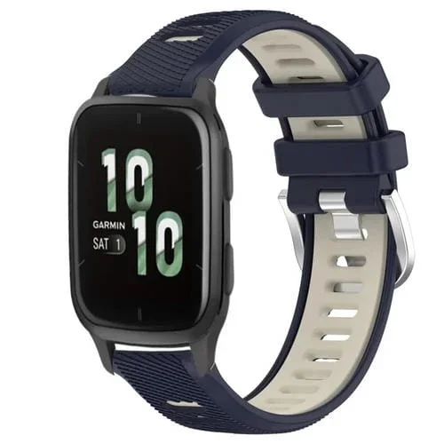 Correa de Reloj Garmin Forerunner Sq2 20mm Silicona Dos Colores Hebilla de Acero (Azul Medianoche + Starlight)