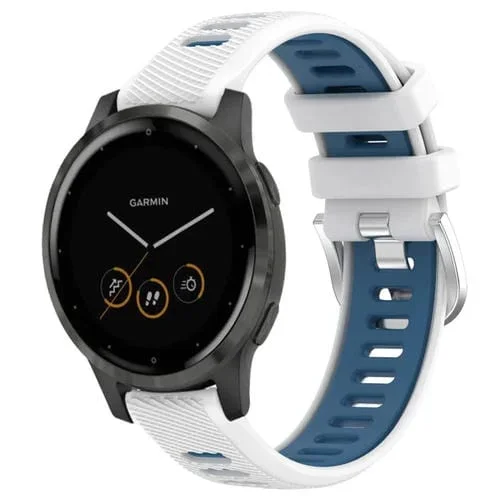 Correa de Reloj Garmin Vivoactive 4S 18mm silicona deportes dos colores blanco y azul con hebilla acero
