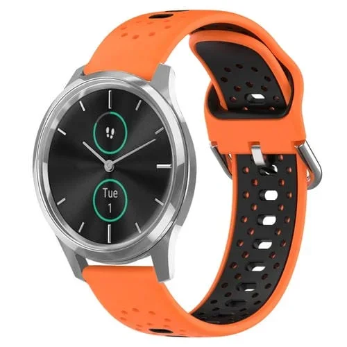 Correa de Reloj Garmin Vivomove Luxe 20mm silicona transpirable dos colores (Naranja + Negro)