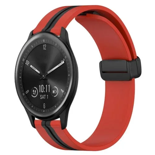 Correa de Reloj Garmin Vivomove Sport 20mm Silicona con Cierre Magnético Plegable (Rojo + Negro)
