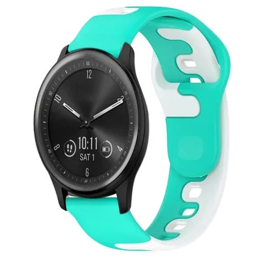 Correa de Reloj Garmin Vivomove Sport silicona doble color 20mm (Cian + Blanco)