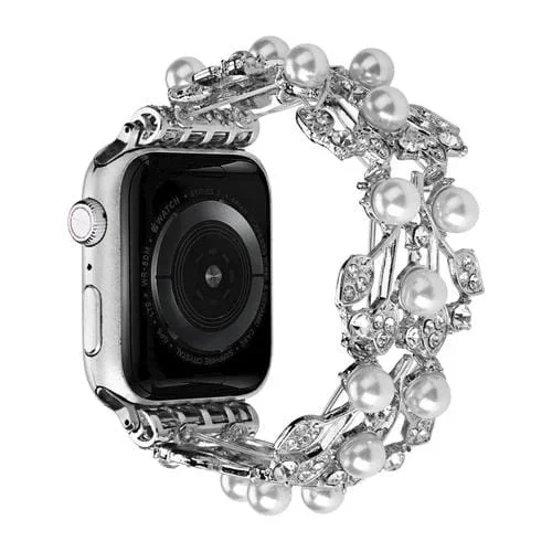 Correa de Reloj Metal con Cuentas de Cuatro Hojas Apple Watch 5 44mm (Plata)