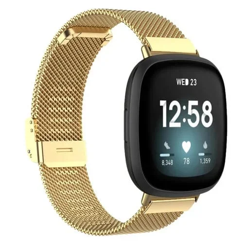 Correa de Reloj Metal Malla Fina para Fitbit Versa 4/Versa 3/Sense 2/Sense (Oro)