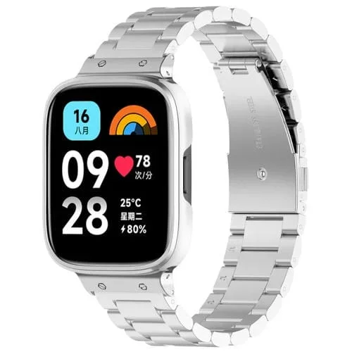 Correa de Reloj Metal para Redmi Watch 3 Lite y Watch 3 Active 2 En 1 con Marco (Plata)