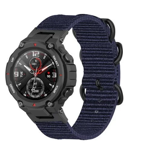 Correa de Reloj Nailon para Amazfit T-Rex T-Rex Pro Ares con Hebilla Negra y Tres Anillos (Azul)