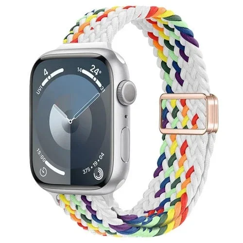 Correa de Reloj Nailon Trenzada con Hebilla Magnética para Apple Watch Series 5 44mm (Patrón Z, Arcoíris Blanco)