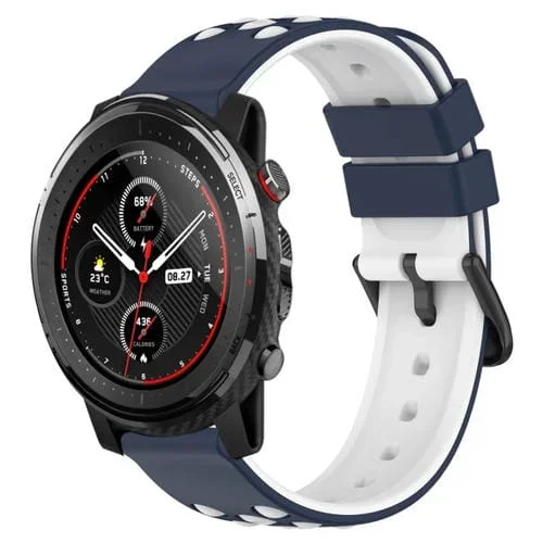 Correa de Reloj para Amazfit 3 22mm Silicona Porosa Dos Colores (Azul Medianoche + Blanco)
