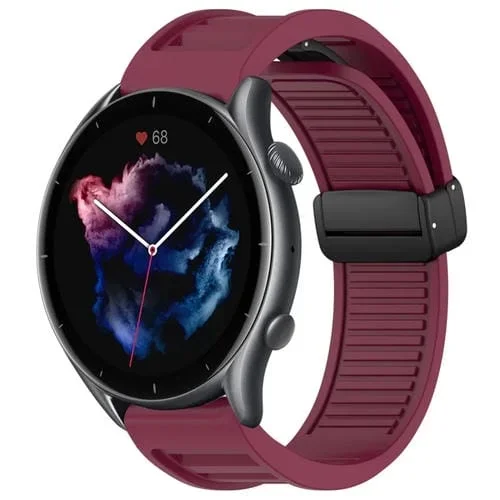 Correa de Reloj para Amazfit 3 Silicona Hebilla Magnética Plegable 22mm (Rojo Vino)