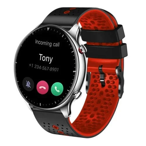 Correa de Reloj para Amazfit GTR 2 22mm Silicona Bicolor Perforada (Negro + Rojo)