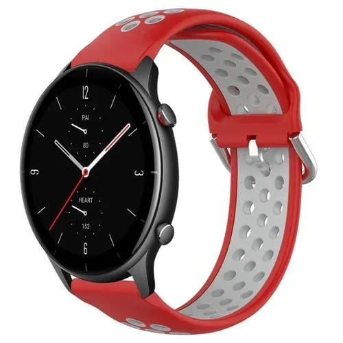 Correa de Reloj para Amazfit GTR 2E 22mm Silicona Deportiva Perforada (Rojo + Gris)