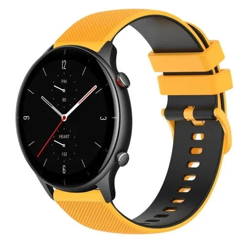 Correa de Reloj para Amazfit GTR 2E 22mm Silicona Dos Colores a Cuadros (Amarillo + Negro)