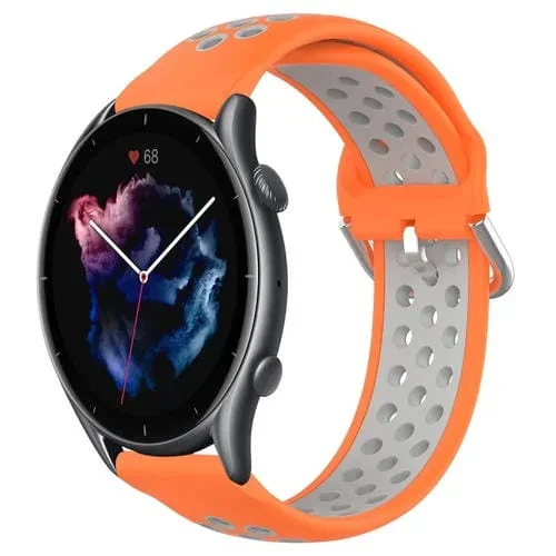 Correa de Reloj para Amazfit GTR 3 22mm Silicona Deportiva Transpirable Perforada (Naranja + Gris)