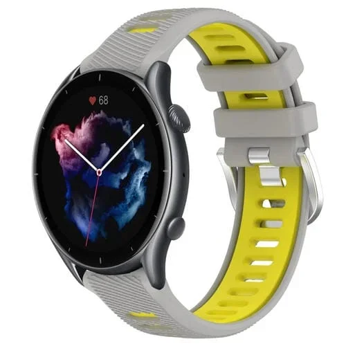 Correa de Reloj para Amazfit GTR 3 de Silicona con Hebilla de Acero 22mm (Gris + Amarillo)