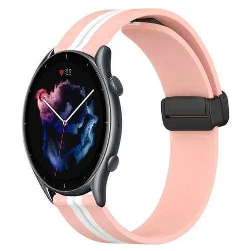 Correa de Reloj para Amazfit GTR 3 Pro 22mm Silicona Cierre Magnético Plegable (Rosa + Blanco)