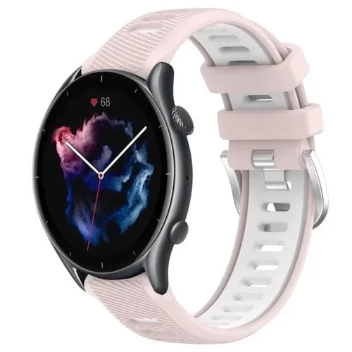 Correa de Reloj para Amazfit GTR 3 Pro 22mm Textura Cruzada Silicona con Hebilla de Acero (Rosa + Blanco)