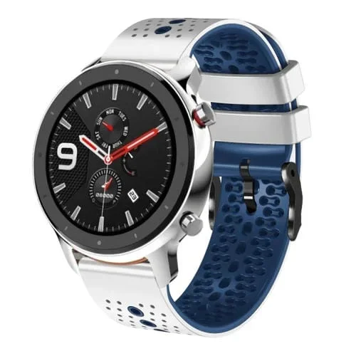Correa de Reloj para Amazfit GTR 4 22mm Silicona Bicolor Perforada (Blanco + Azul)